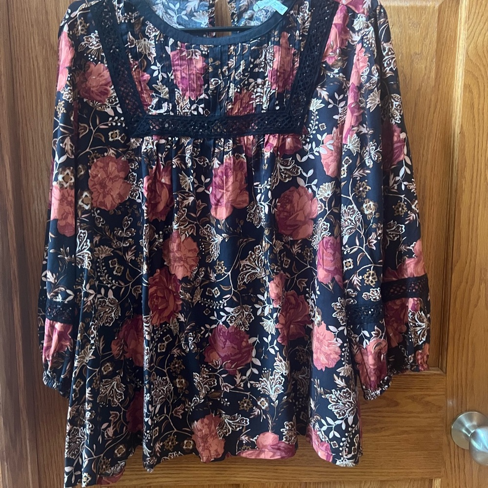 Maurices Floral Blouse - Pink and Black
